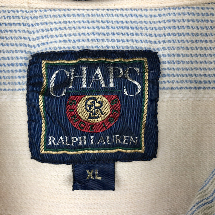 1980'S Ralph Lauren Chaps Multi-Striped Short-Sleeve Button-Down Striped Shirt, Men's Size XL (Equivalent), Vintage cotton Beige type Vintage Second Hand