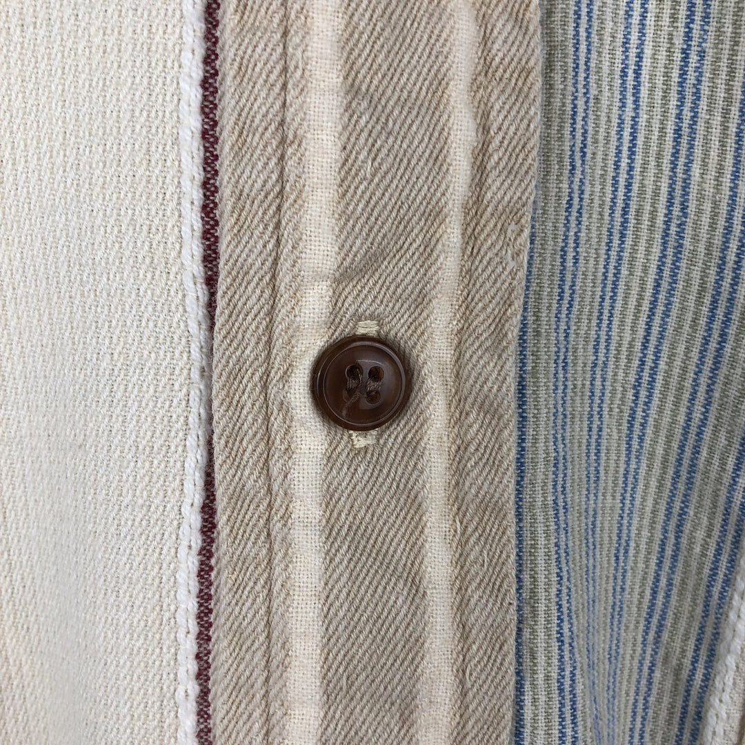 1980'S Ralph Lauren Chaps Multi-Striped Short-Sleeve Button-Down Striped Shirt, Men's Size XL (Equivalent), Vintage cotton Beige type Vintage Second Hand