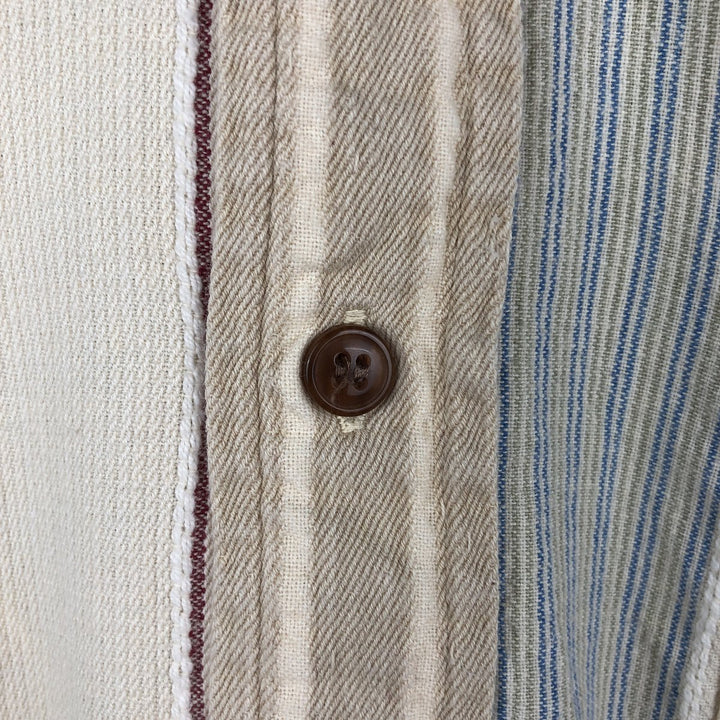 1980'S Ralph Lauren Chaps Multi-Striped Short-Sleeve Button-Down Striped Shirt, Men's Size XL (Equivalent), Vintage cotton Beige type Vintage Second Hand