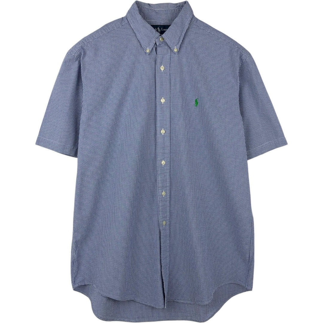 Ralph Lauren CLASSIC FIT Seersucker Short-Sleeve Button-Down Check Shirt, Men's Size L (approx.) cotton blue type Vintage Second Hand