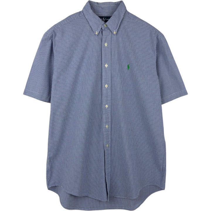 Ralph Lauren CLASSIC FIT Seersucker Short-Sleeve Button-Down Check Shirt, Men's Size L (approx.) cotton blue type Vintage Second Hand