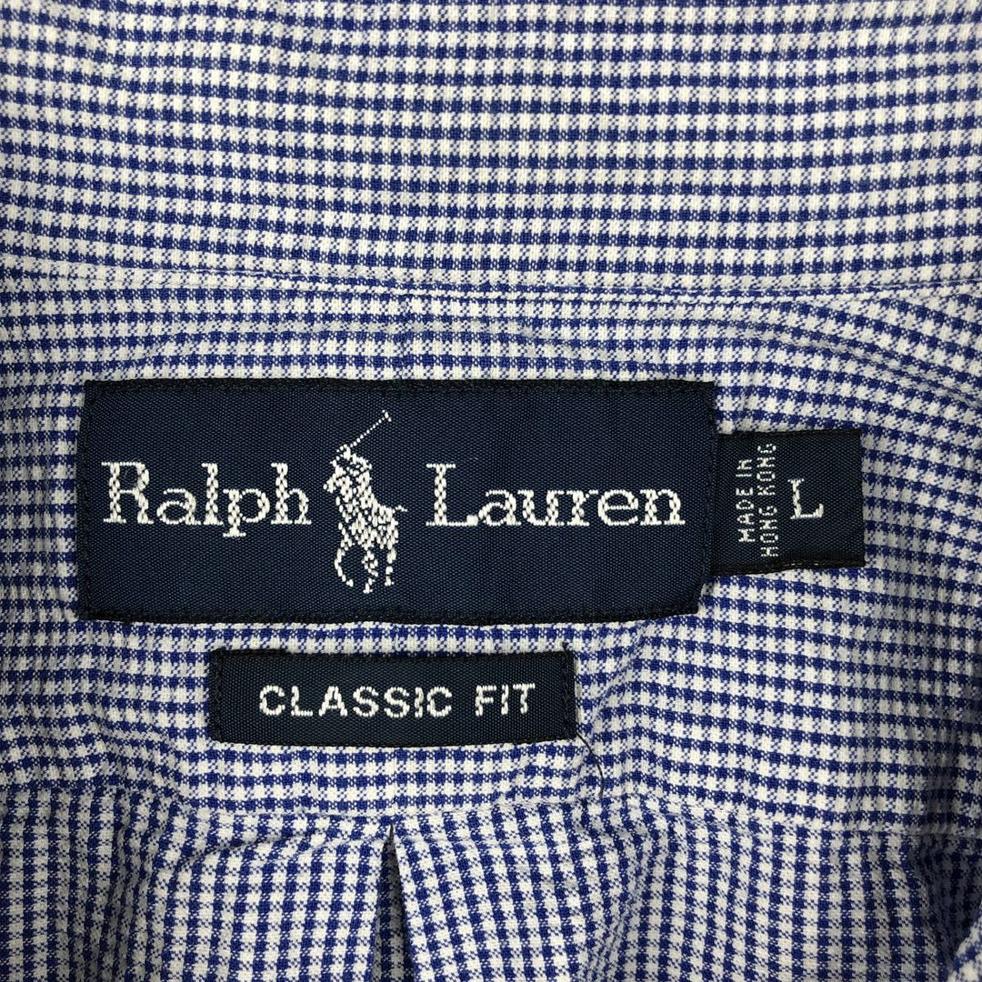 Ralph Lauren CLASSIC FIT Seersucker Short-Sleeve Button-Down Check Shirt, Men's Size L (approx.) cotton blue type Vintage Second Hand