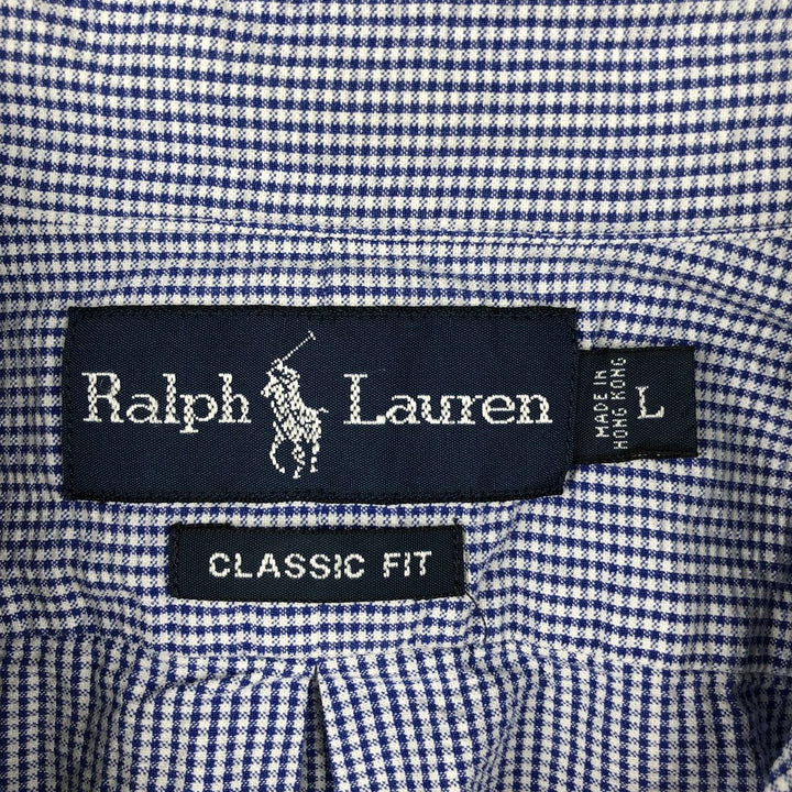 Ralph Lauren CLASSIC FIT Seersucker Short-Sleeve Button-Down Check Shirt, Men's Size L (approx.) cotton blue type Vintage Second Hand