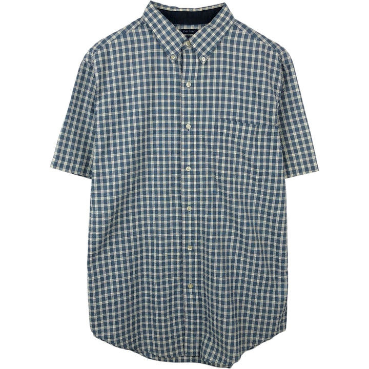 Ralph Lauren CHAPS EASY CARE seersucker short-sleeved button-down check shirt, men's size L (approx.) cotton Blue type light blue Vintage Second Hand