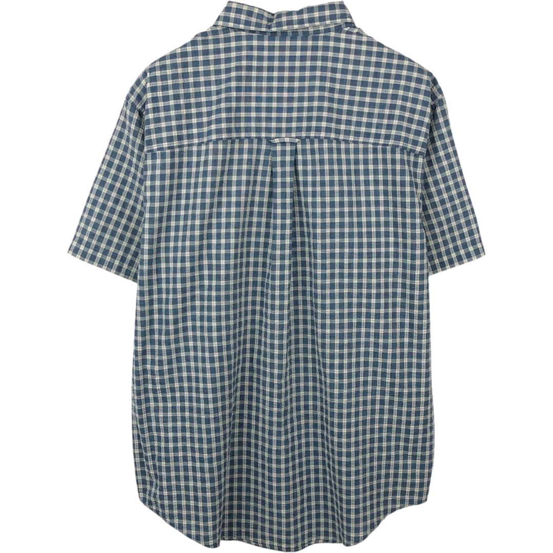 Ralph Lauren CHAPS EASY CARE seersucker short-sleeved button-down check shirt, men's size L (approx.) cotton Blue type light blue Vintage Second Hand