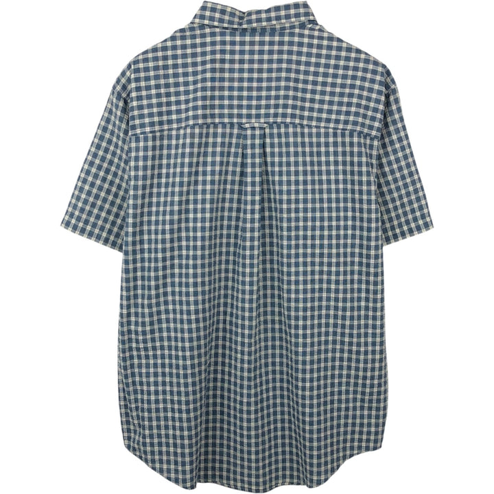 Ralph Lauren CHAPS EASY CARE seersucker short-sleeved button-down check shirt, men's size L (approx.) cotton Blue type light blue Vintage Second Hand