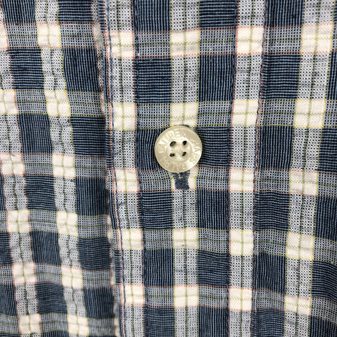 Ralph Lauren CHAPS EASY CARE seersucker short-sleeved button-down check shirt, men's size L (approx.) cotton Blue type light blue Vintage Second Hand