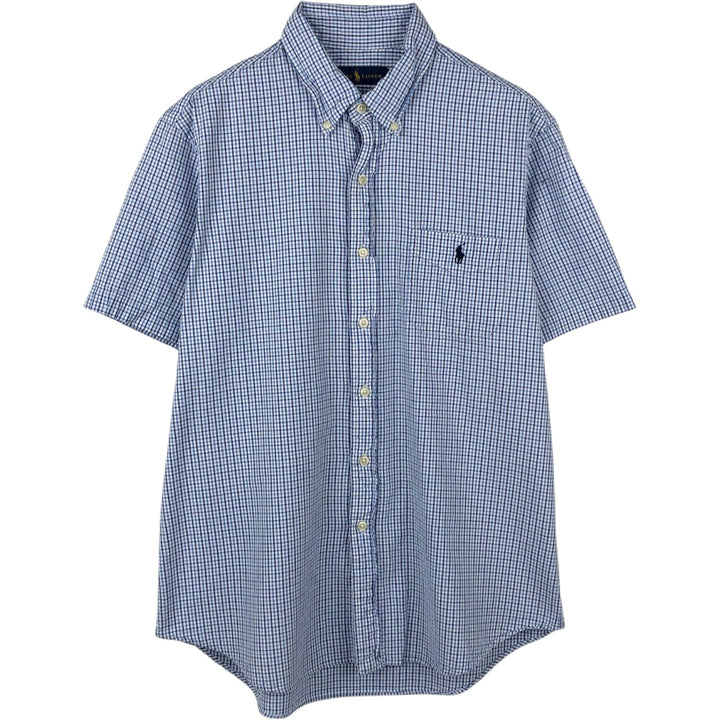 Ralph Lauren Seersucker Short Sleeve Button-Down Check Shirt, Men's Size L cotton white type Vintage Second Hand