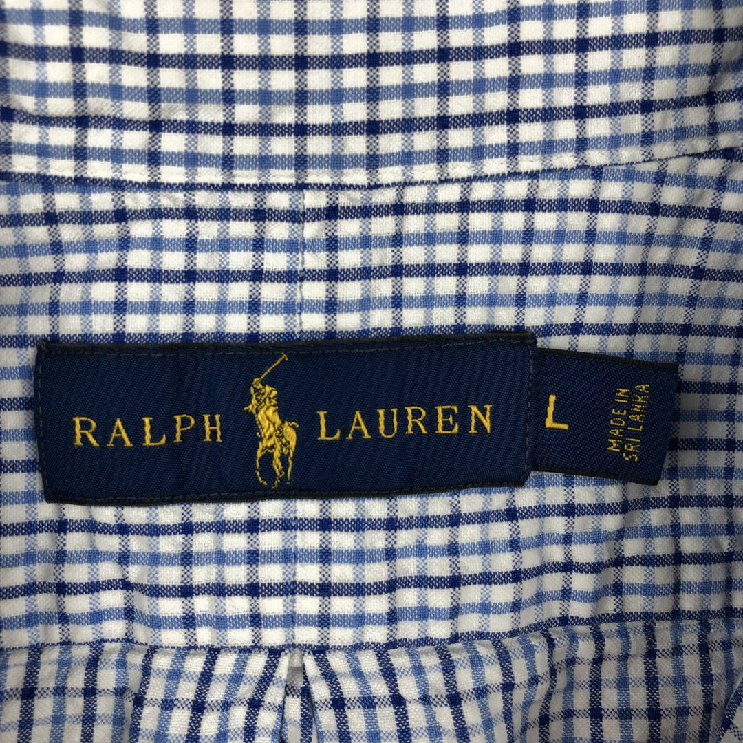 Ralph Lauren Seersucker Short Sleeve Button-Down Check Shirt, Men's Size L cotton white type Vintage Second Hand