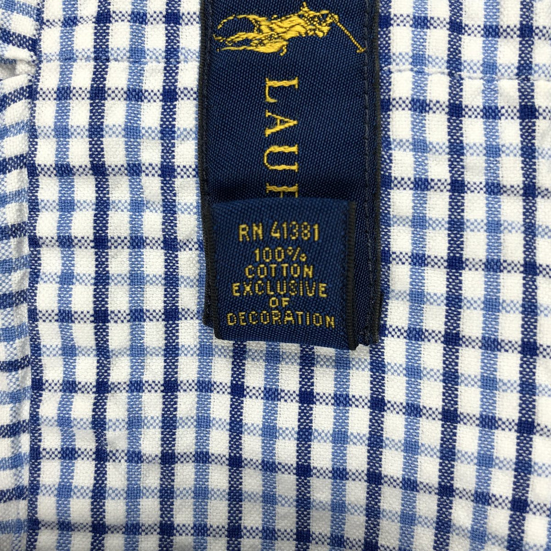 Ralph Lauren Seersucker Short Sleeve Button-Down Check Shirt, Men's Size L cotton white type Vintage Second Hand