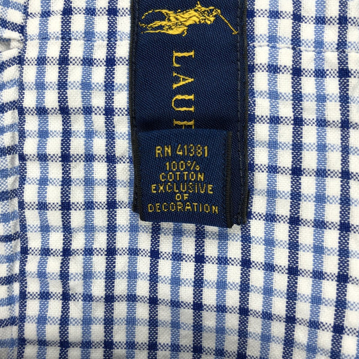 Ralph Lauren Seersucker Short Sleeve Button-Down Check Shirt, Men's Size L cotton white type Vintage Second Hand