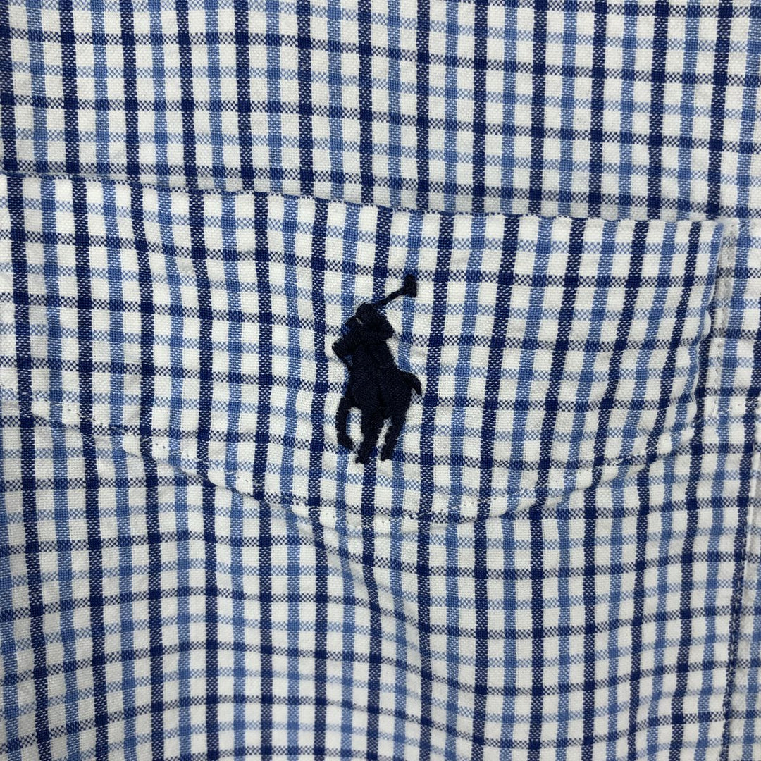 Ralph Lauren Seersucker Short Sleeve Button-Down Check Shirt, Men's Size L cotton white type Vintage Second Hand
