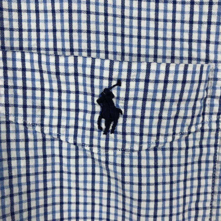 Ralph Lauren Seersucker Short Sleeve Button-Down Check Shirt, Men's Size L cotton white type Vintage Second Hand