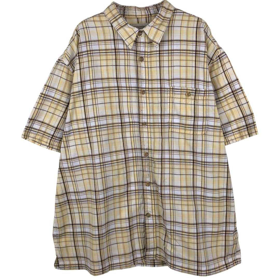 St. John's Bay Sunwashed Short-Sleeve Cotton Check Shirt, Men's Size XL (Equivalent), Boxy Shirt cotton yellow type Vintage Second Hand