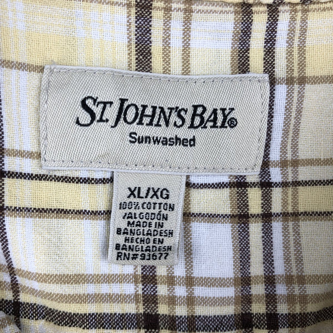 St. John's Bay Sunwashed Short-Sleeve Cotton Check Shirt, Men's Size XL (Equivalent), Boxy Shirt cotton yellow type Vintage Second Hand
