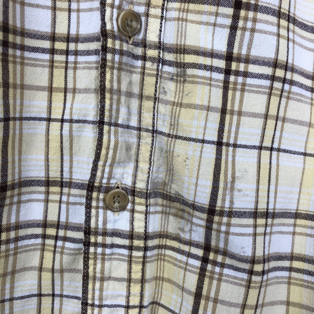 St. John's Bay Sunwashed Short-Sleeve Cotton Check Shirt, Men's Size XL (Equivalent), Boxy Shirt cotton yellow type Vintage Second Hand