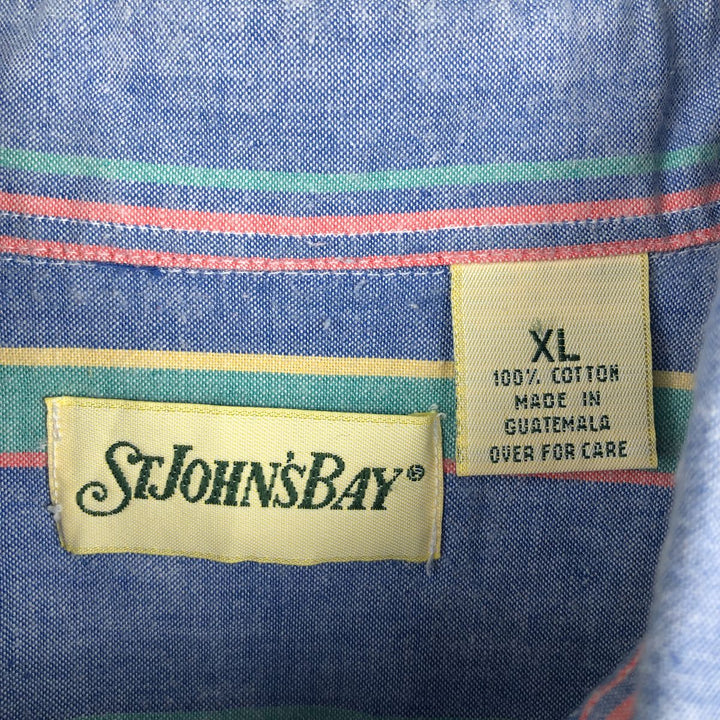 80s-90'S St. John's Bay Multi-Striped Short-Sleeve Button-Down Striped Shirt, Men's Size XL (Equivalent), Vintage cotton blue type Vintage Second Hand