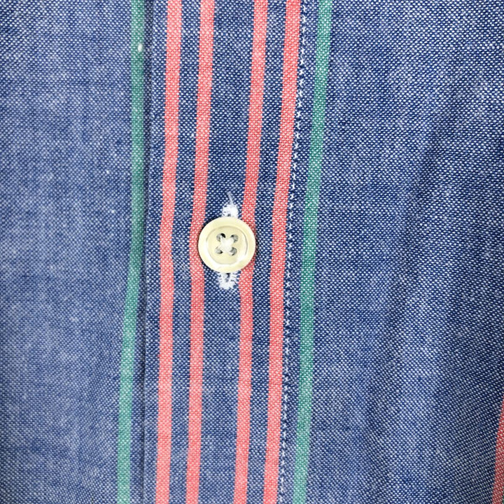 80s-90'S St. John's Bay Multi-Striped Short-Sleeve Button-Down Striped Shirt, Men's Size XL (Equivalent), Vintage cotton blue type Vintage Second Hand