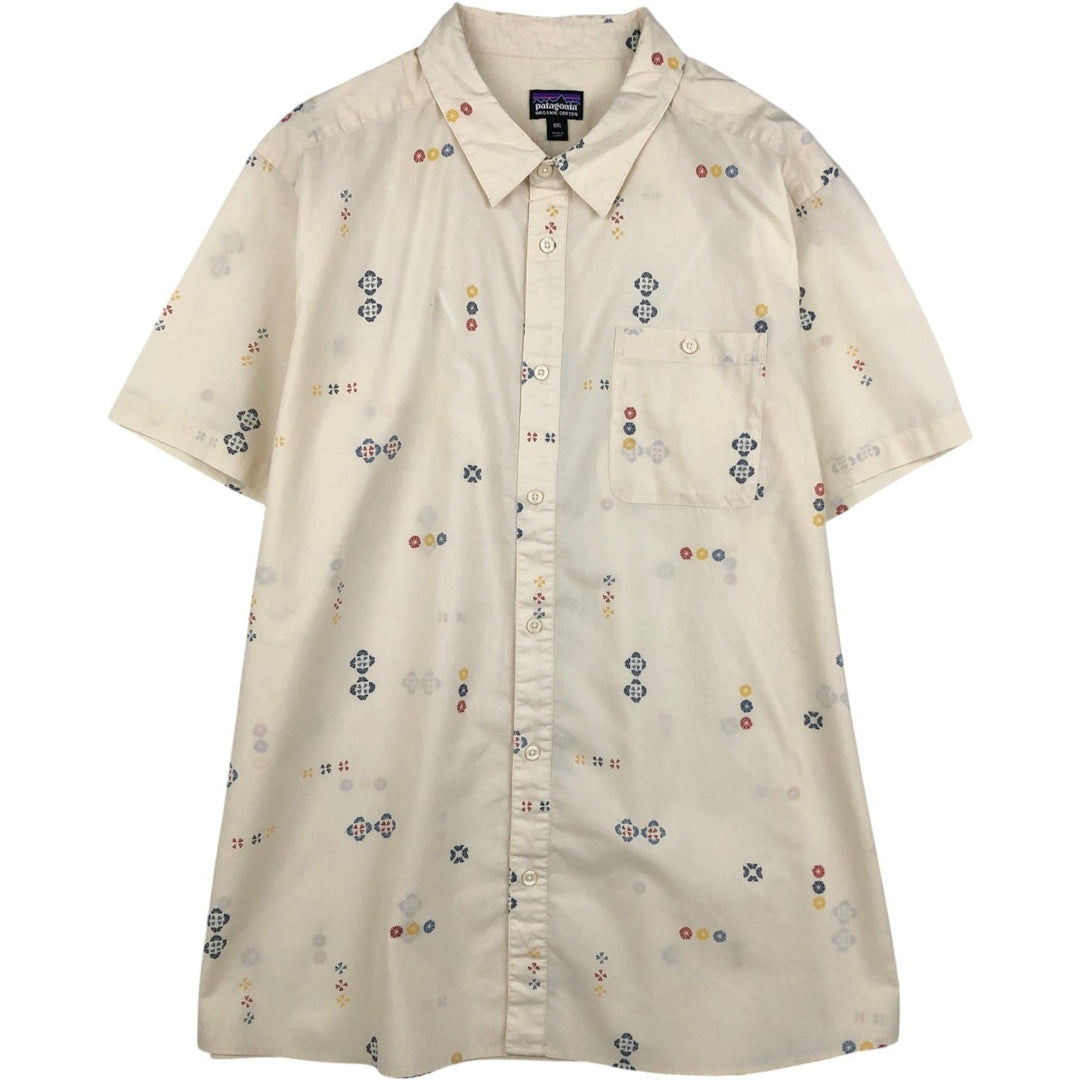 Patagonia 52691SP20 All-over print short-sleeved polycotton shirt, men's size XXL equivalent. Organic cotton ivory Vintage Second Hand