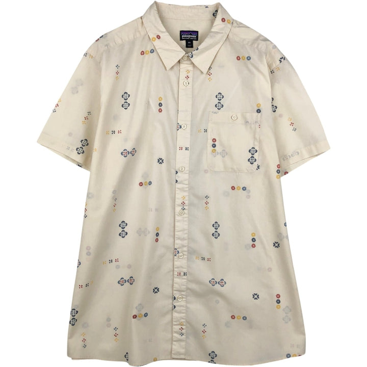 Patagonia 52691SP20 All-over print short-sleeved polycotton shirt, men's size XXL equivalent. Organic cotton ivory Vintage Second Hand