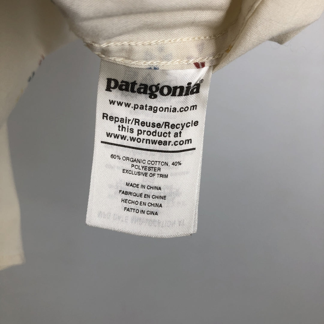 Patagonia 52691SP20 All-over print short-sleeved polycotton shirt, men's size XXL equivalent. Organic cotton ivory Vintage Second Hand