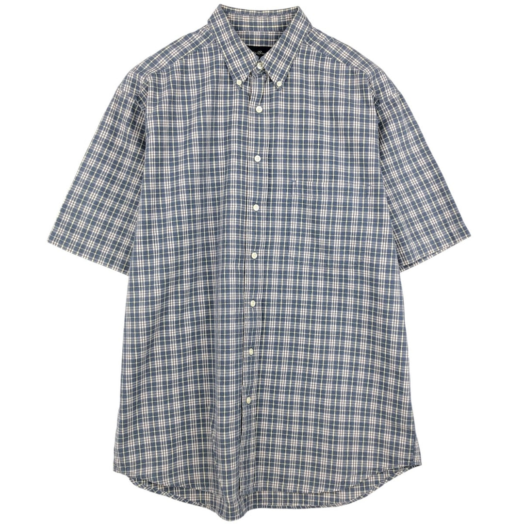 Eddie Bauer Check Pattern Short-Sleeve Button-Down Check Shirt, Men's Size L (approx.) cotton gray type Vintage Second Hand