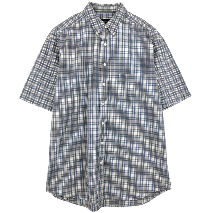 Eddie Bauer Check Pattern Short-Sleeve Button-Down Check Shirt, Men's Size L (approx.) cotton gray type Vintage Second Hand