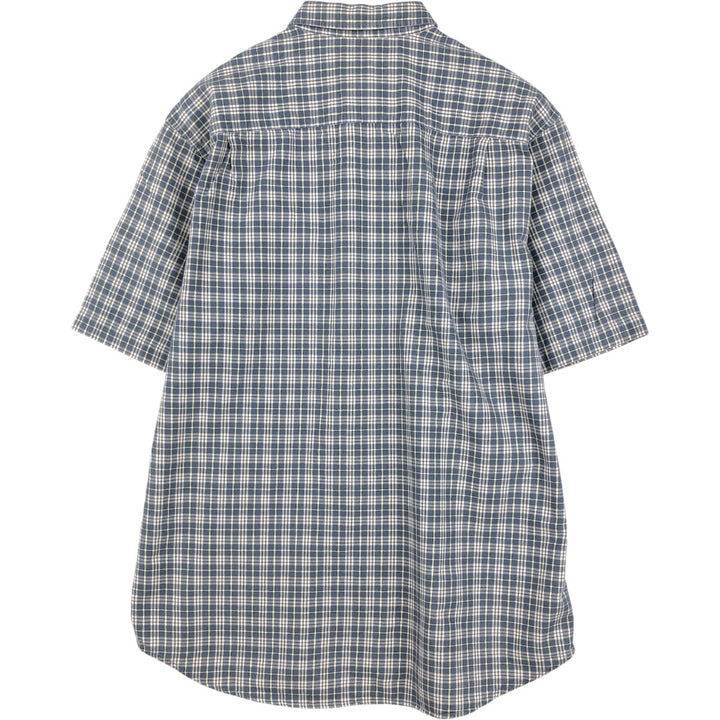Eddie Bauer Check Pattern Short-Sleeve Button-Down Check Shirt, Men's Size L (approx.) cotton gray type Vintage Second Hand
