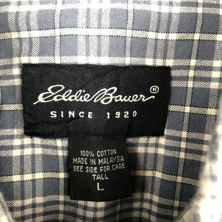 Eddie Bauer Check Pattern Short-Sleeve Button-Down Check Shirt, Men's Size L (approx.) cotton gray type Vintage Second Hand
