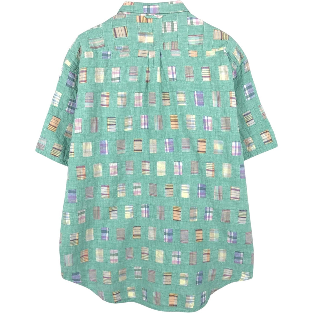 Tommy Hilfiger all-over patchwork short-sleeved button-down check shirt, men's size L (approx.) cotton green type Vintage Second Hand