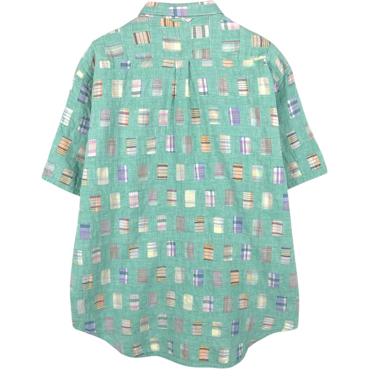 Tommy Hilfiger all-over patchwork short-sleeved button-down check shirt, men's size L (approx.) cotton green type Vintage Second Hand