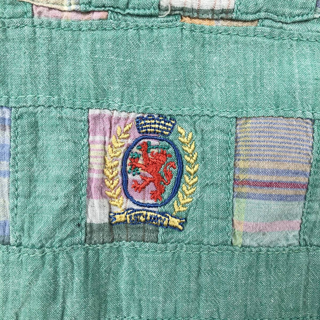 Tommy Hilfiger all-over patchwork short-sleeved button-down check shirt, men's size L (approx.) cotton green type Vintage Second Hand