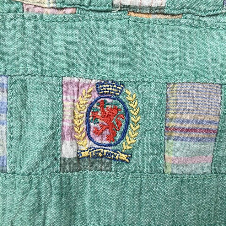 Tommy Hilfiger all-over patchwork short-sleeved button-down check shirt, men's size L (approx.) cotton green type Vintage Second Hand