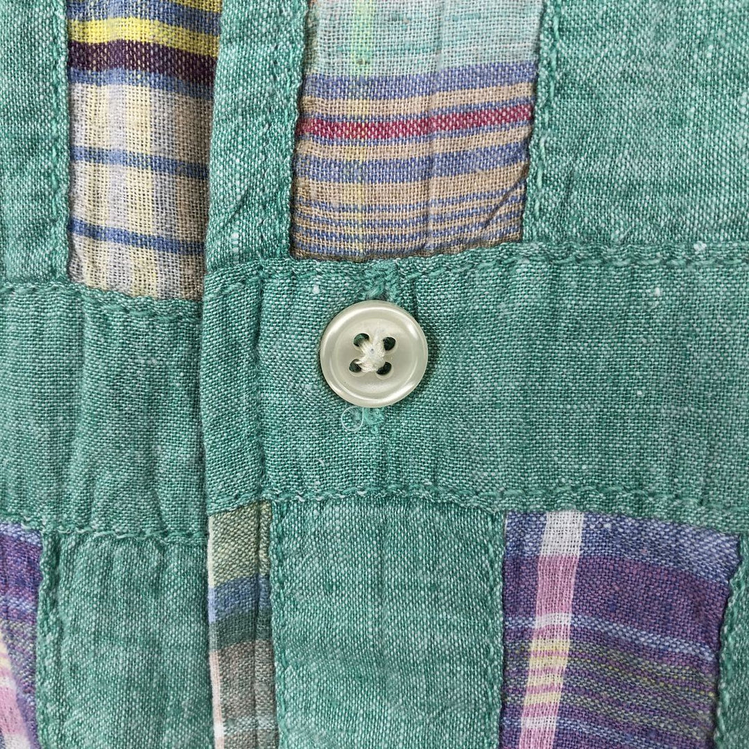 Tommy Hilfiger all-over patchwork short-sleeved button-down check shirt, men's size L (approx.) cotton green type Vintage Second Hand