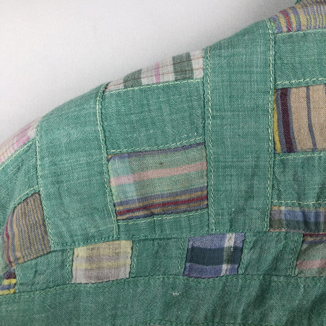 Tommy Hilfiger all-over patchwork short-sleeved button-down check shirt, men's size L (approx.) cotton green type Vintage Second Hand
