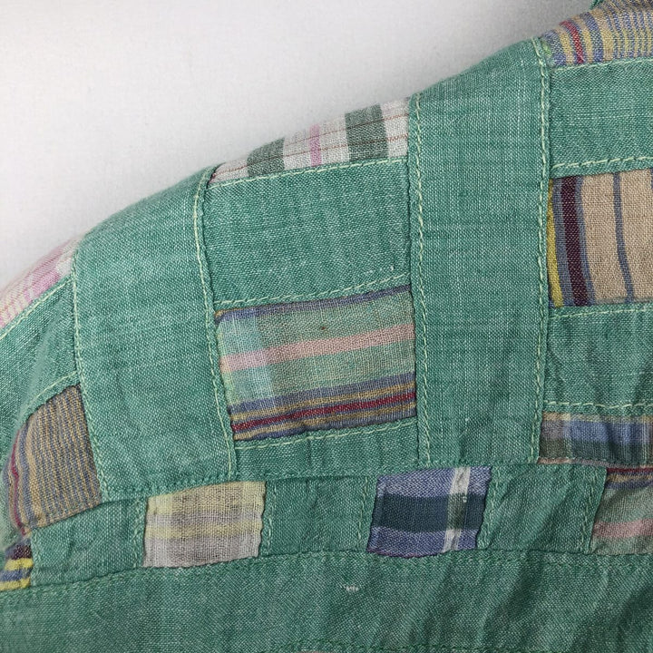 Tommy Hilfiger all-over patchwork short-sleeved button-down check shirt, men's size L (approx.) cotton green type Vintage Second Hand