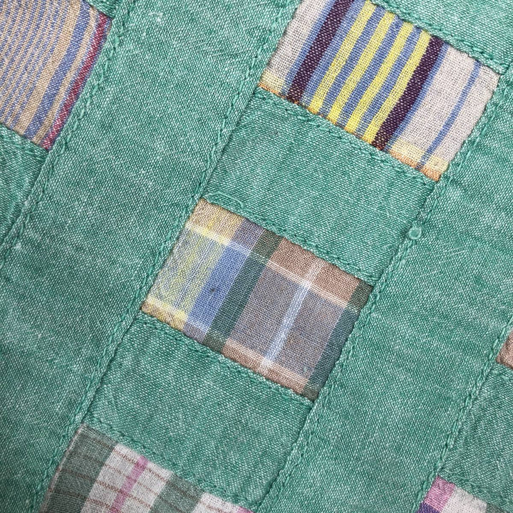 Tommy Hilfiger all-over patchwork short-sleeved button-down check shirt, men's size L (approx.) cotton green type Vintage Second Hand