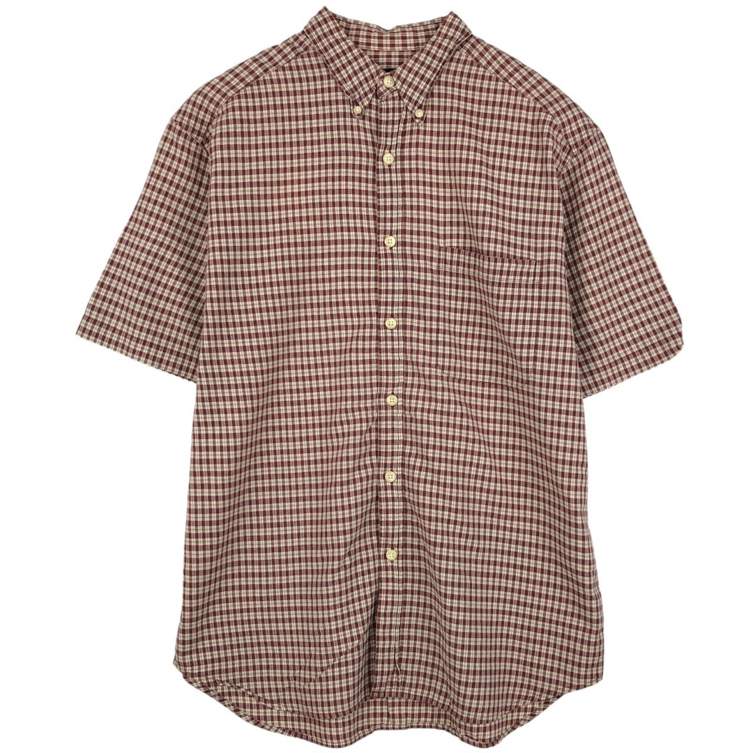 Eddie Bauer short sleeve button down check shirt, men's size M cotton red type reddish brown Vintage Second Hand
