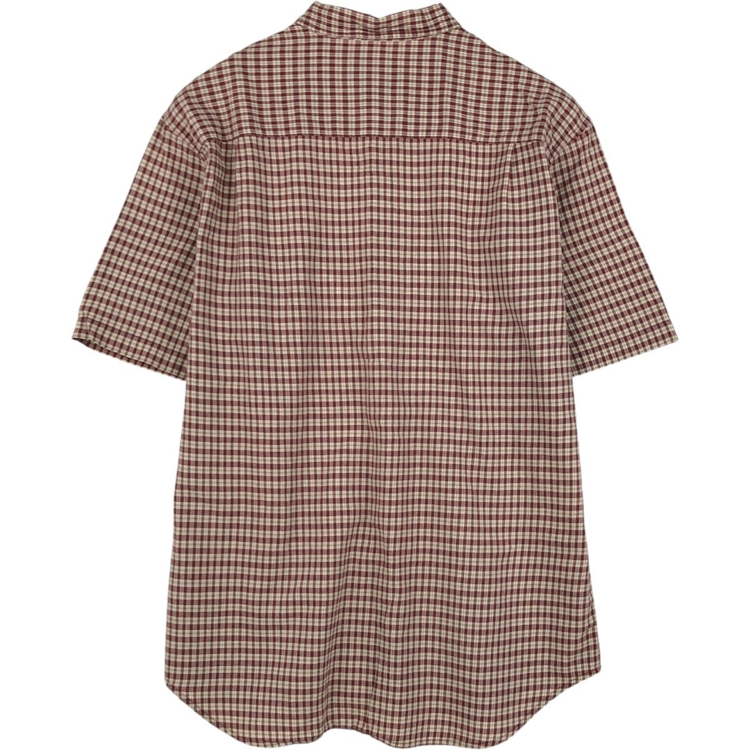 Eddie Bauer short sleeve button down check shirt, men's size M cotton red type reddish brown Vintage Second Hand