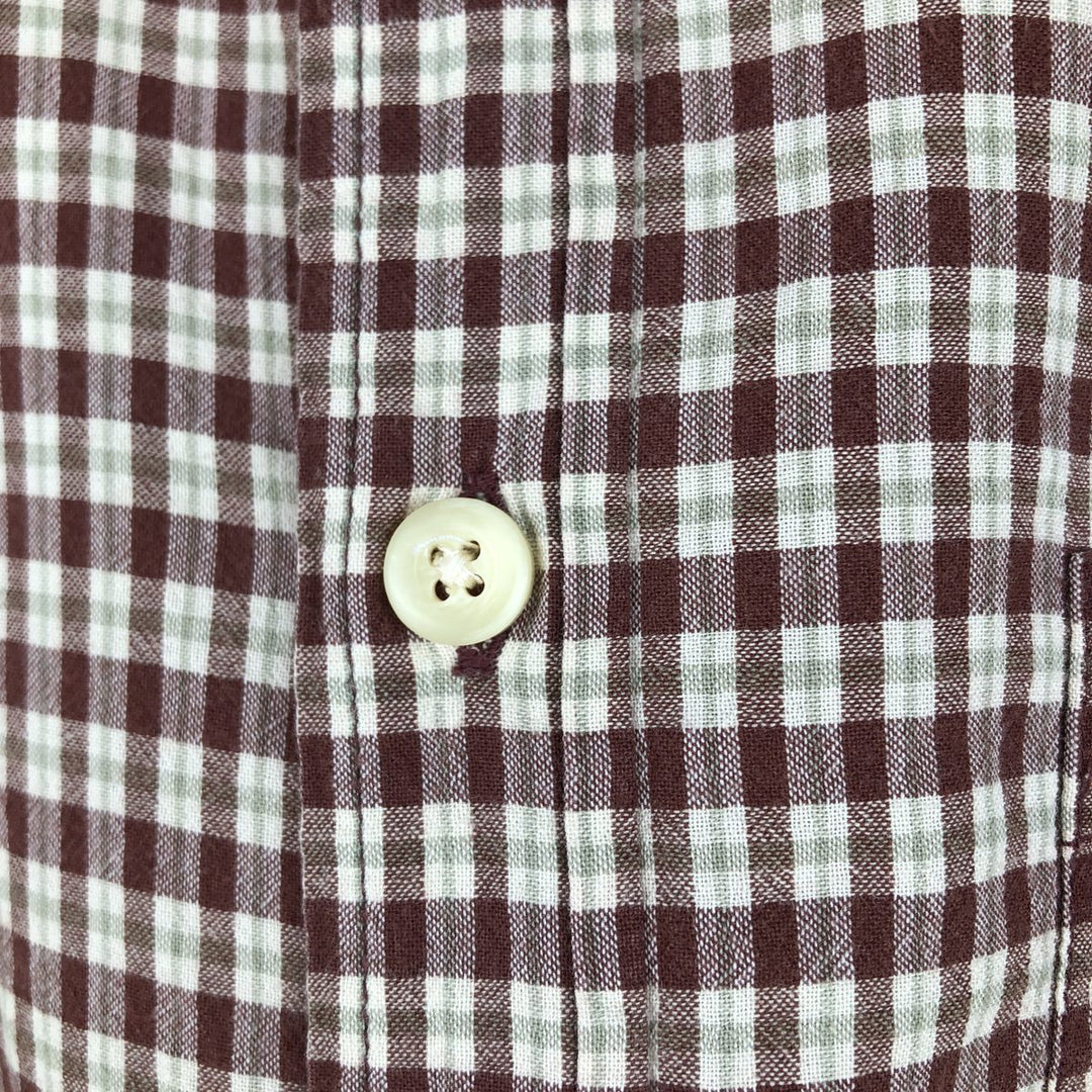 Eddie Bauer short sleeve button down check shirt, men's size M cotton red type reddish brown Vintage Second Hand