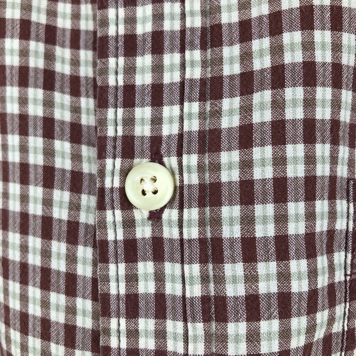Eddie Bauer short sleeve button down check shirt, men's size M cotton red type reddish brown Vintage Second Hand