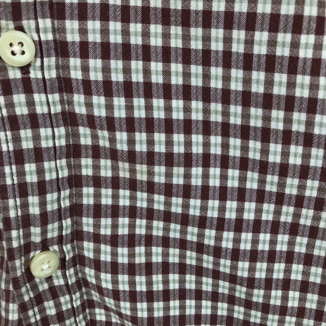 Eddie Bauer short sleeve button down check shirt, men's size M cotton red type reddish brown Vintage Second Hand
