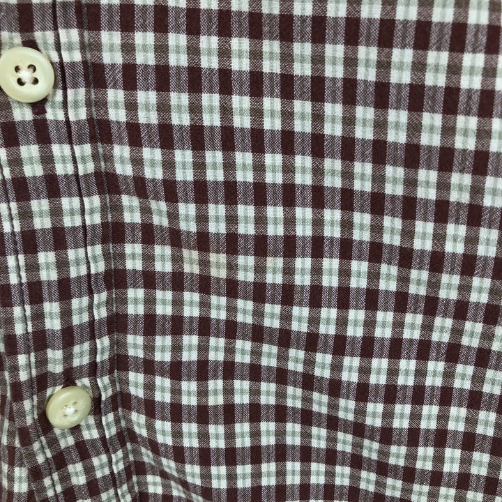 Eddie Bauer short sleeve button down check shirt, men's size M cotton red type reddish brown Vintage Second Hand