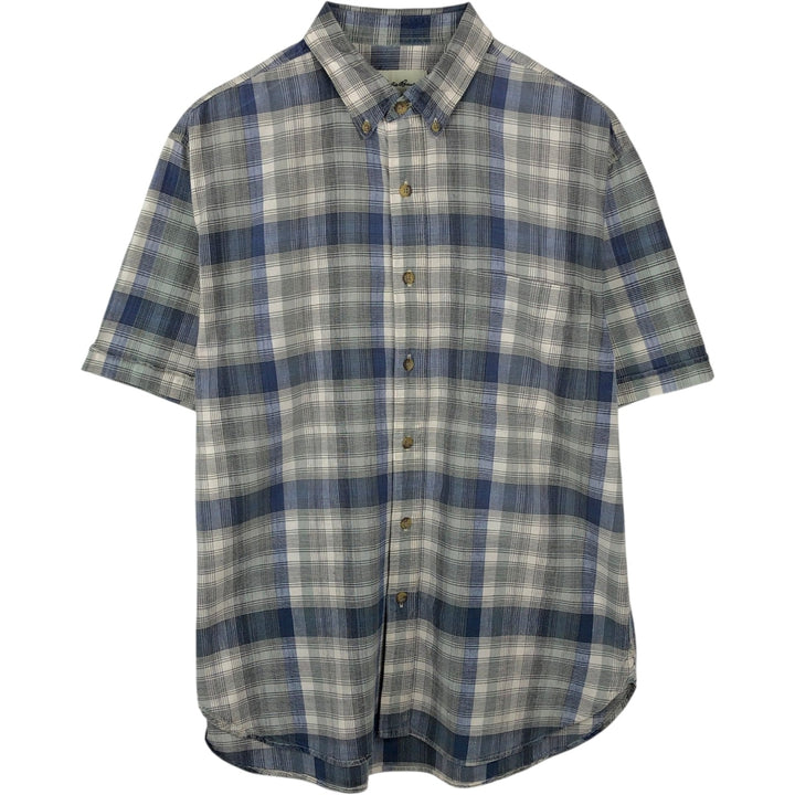 Eddie Bauer short sleeve button down check shirt, men's size L cotton blue type Vintage Second Hand