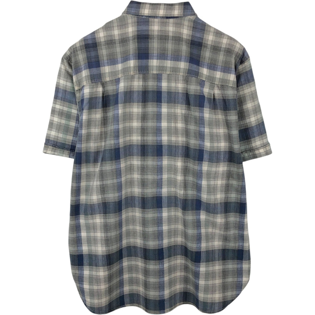 Eddie Bauer short sleeve button down check shirt, men's size L cotton blue type Vintage Second Hand