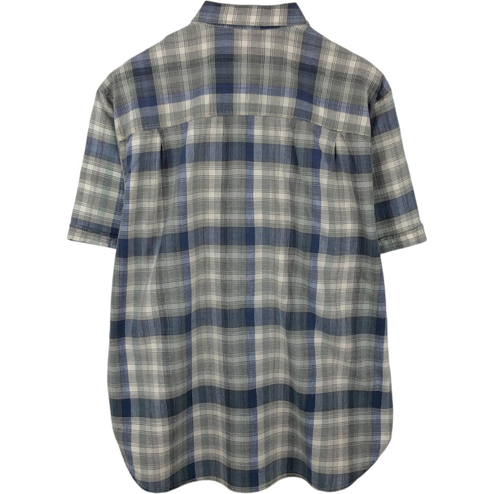Eddie Bauer short sleeve button down check shirt, men's size L cotton blue type Vintage Second Hand