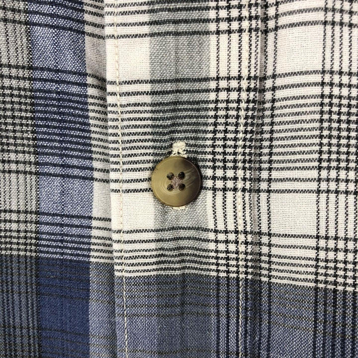 Eddie Bauer short sleeve button down check shirt, men's size L cotton blue type Vintage Second Hand