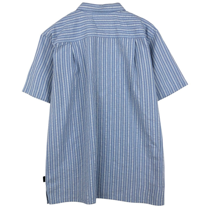 Patagonia 53004SP18 Check Pattern Seersucker Short Sleeve Poly-Cotton Shirt, Boxy Shirt, Men's XL Equivalent polyester Blue type light blue Vintage Second Hand