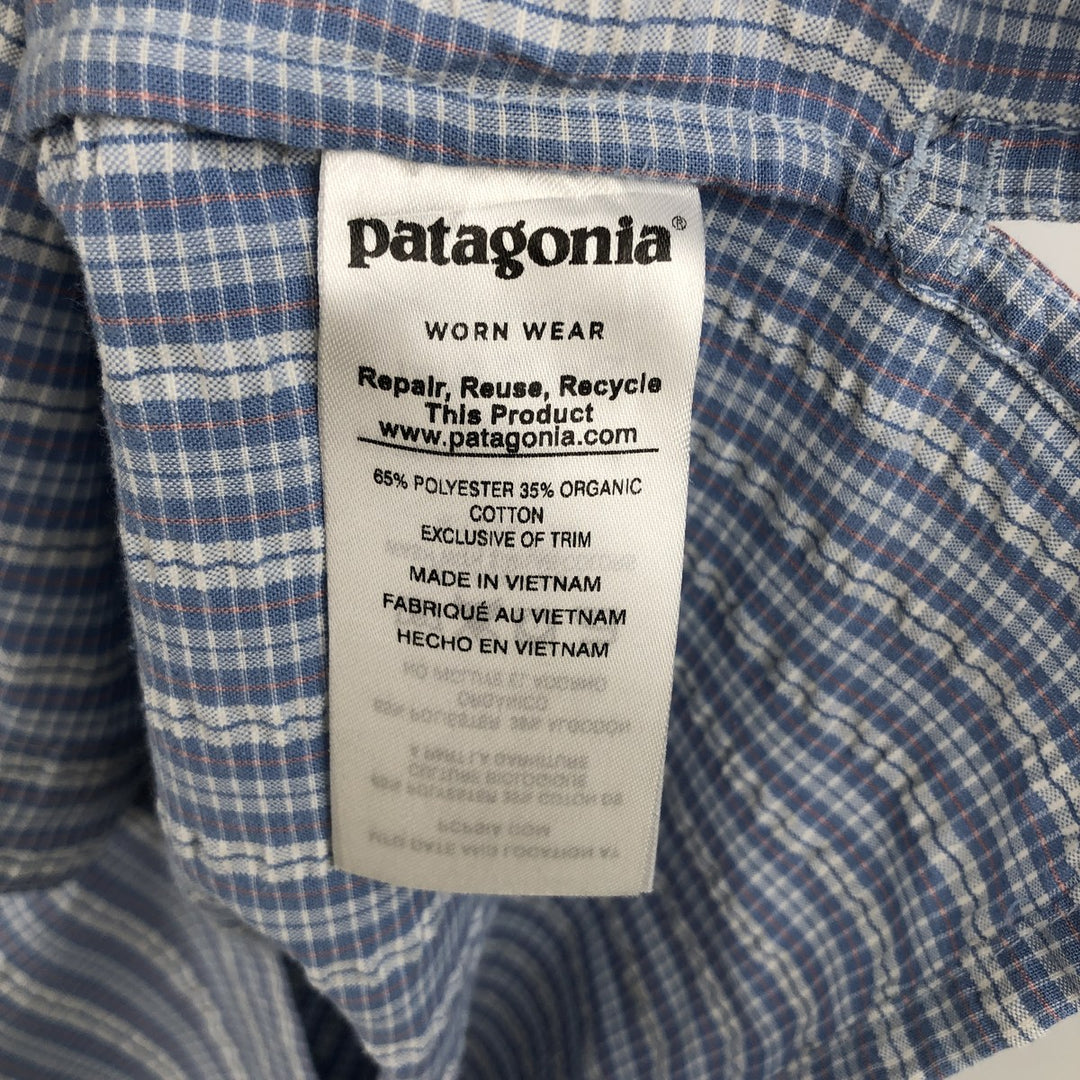 Patagonia 53004SP18 Check Pattern Seersucker Short Sleeve Poly-Cotton Shirt, Boxy Shirt, Men's XL Equivalent polyester Blue type light blue Vintage Second Hand