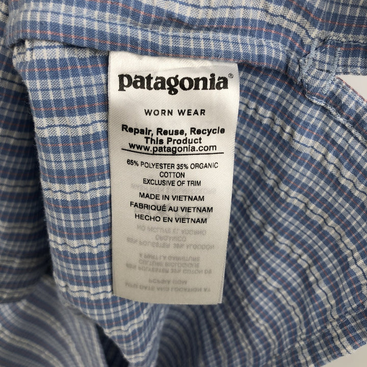 Patagonia 53004SP18 Check Pattern Seersucker Short Sleeve Poly-Cotton Shirt, Boxy Shirt, Men's XL Equivalent polyester Blue type light blue Vintage Second Hand